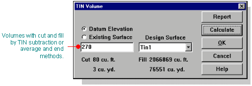 TIN Volume cut and fill
